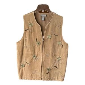 Vintage 90s leather/suede embroidered vest